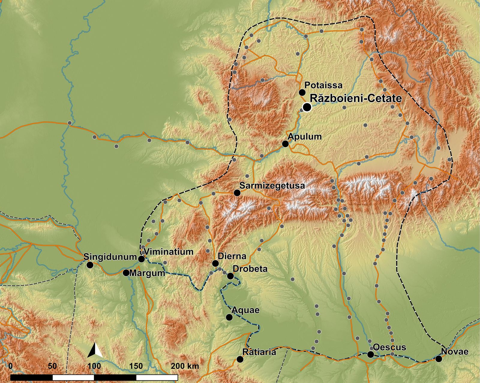 Lage des Fundplatzes Războieni-Cetate in der römischen Provinz Dacia.
