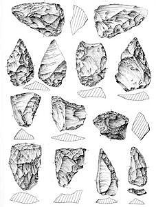 Sesselfelsgrotte, ARtefakte Schicht P-O, Zeichnung