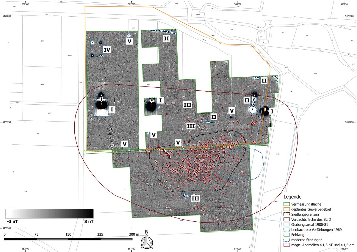 Zur Seite: Gradiometerprospektion einer linearbandkeramischen Siedlung bei Neusitz, Landkreis Ansbach in Mittelfranken