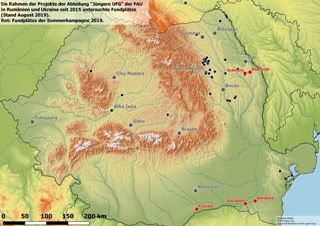 Übersicht über die Lage der im Sommer 2019 in Rumänien besuchten Fundplätze.
