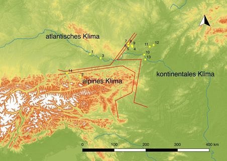 Lage des Projektgebietes an der klimatischen und geomorphologischen Schnittstelle zwischen Mittel- und Osteuropa.