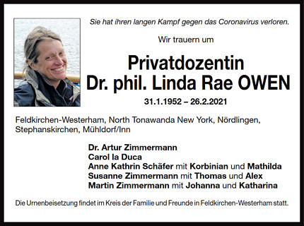 Zum Artikel "PD Dr. habil. Linda R. Owen verstorben"