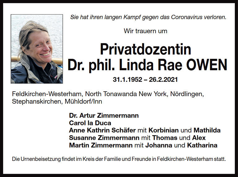 PD Dr. habil. Linda R. Owen verstorben