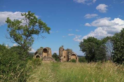 Klassisches Touristenfoto: Eine der Kirchen der mittelalterlichen Stadt von Samshvilde.