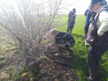 Manchmal brauchen Archäologen wirklich eine Machete: M. Gruber bei der Suche nach dem Fixpunkt in Stăuceni-Holm.