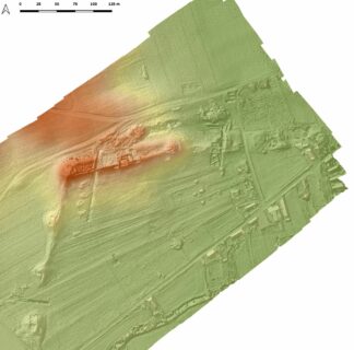 Ein Ergebnis der Drohnenbefliegung: Geländemodell von Slava Rusa, gut sichtbar erheben sich die Stadtmauer mit den einzelnen Türmen