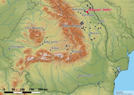 Lage des Fundplatzes Stauceni "Holm". Schwarze Punkte: Bisherige Aktivitäten des Institutes in Rumänien.