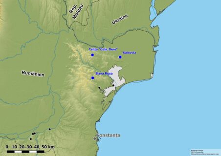 Die Fundplätze in der Dobrudscha im Frühjahr 2024. (schwarze Punkte: Alle bisher durch die UFG-FAU bearbeiteten Fundplätze)