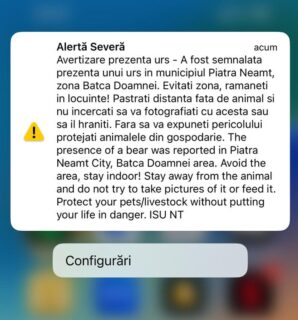 Eine Warnung vor Bären: Am Tag unserer Ankunft in Piatra Neamţ als Handy-Alarm. Batca Doamnei liegt nur 2km von unserem Fundplatz entfernt...
