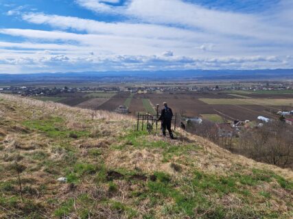 Costişa „Cetatuia“: Ausblick von der 'Akropolis' über die Cracău-Bistrița-Senke auf die Karpaten